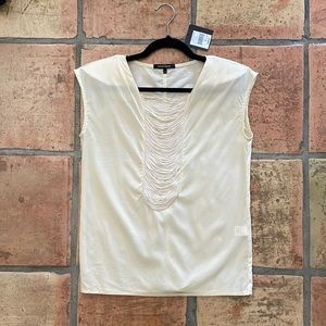 NANETTE LEPORE 100% Silk Cream Sleeveless Blouse with Beautiful Front Details